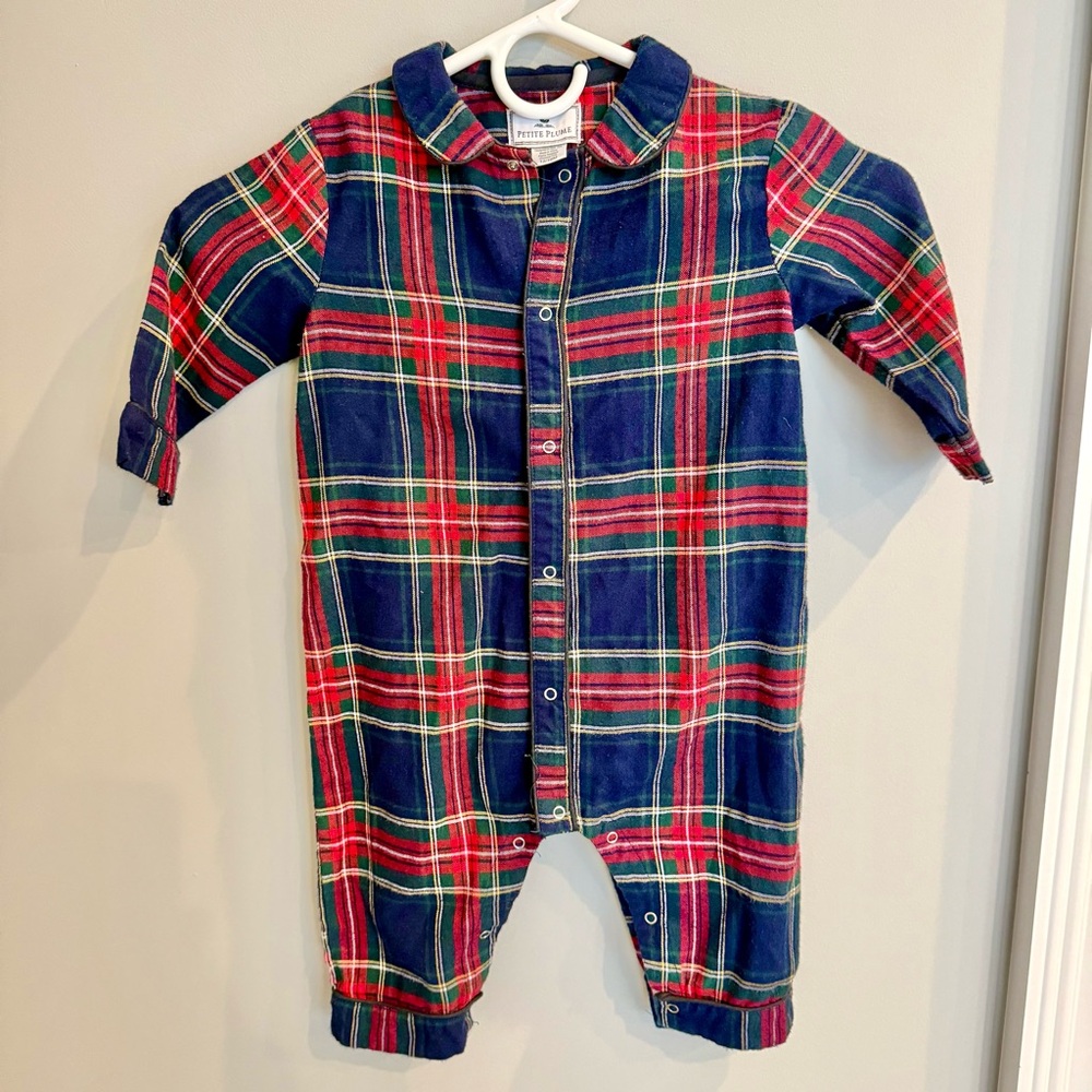 Petite Plume tartan romper pajamas